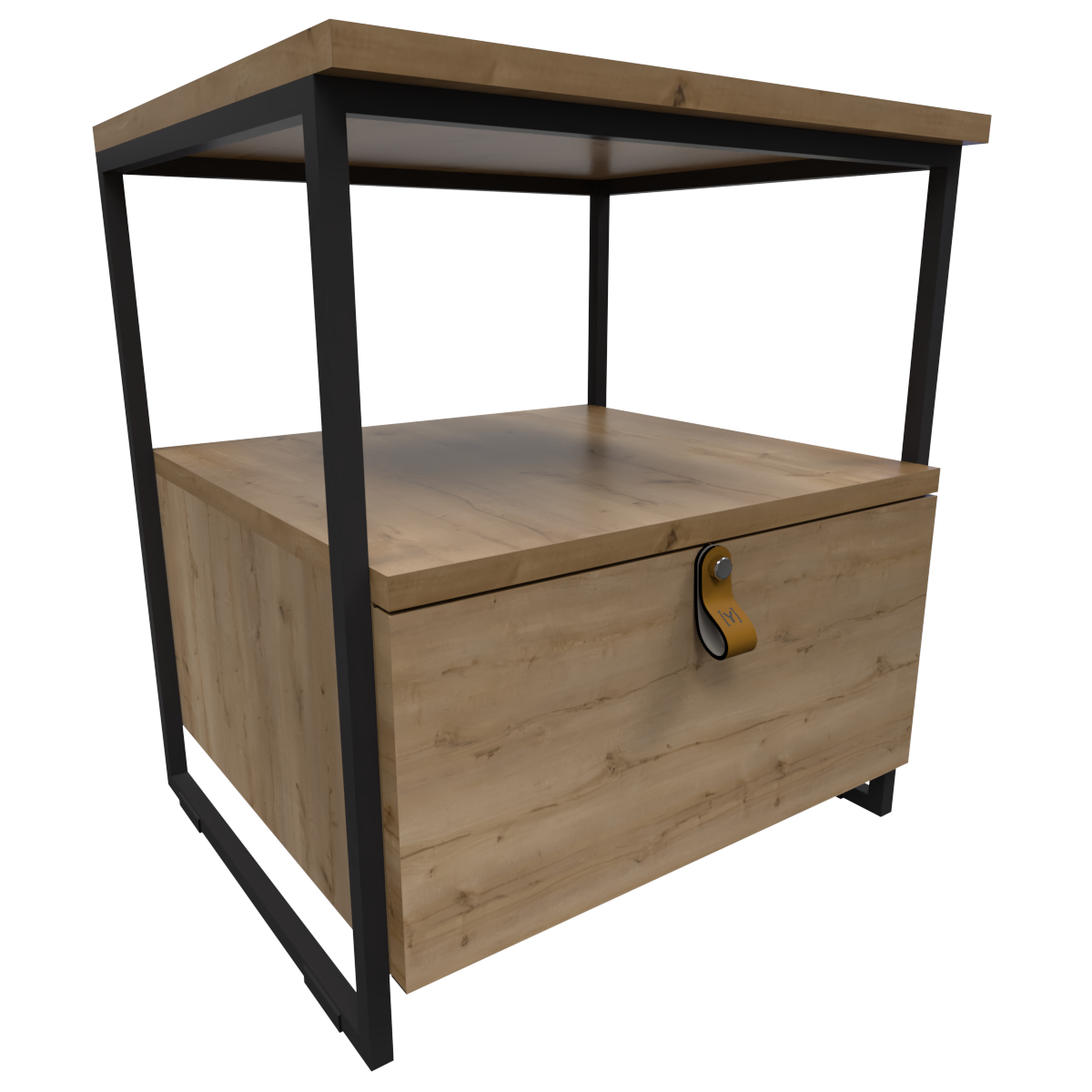 Mesa de Noche Industrial en Pino y Metal Un cajón