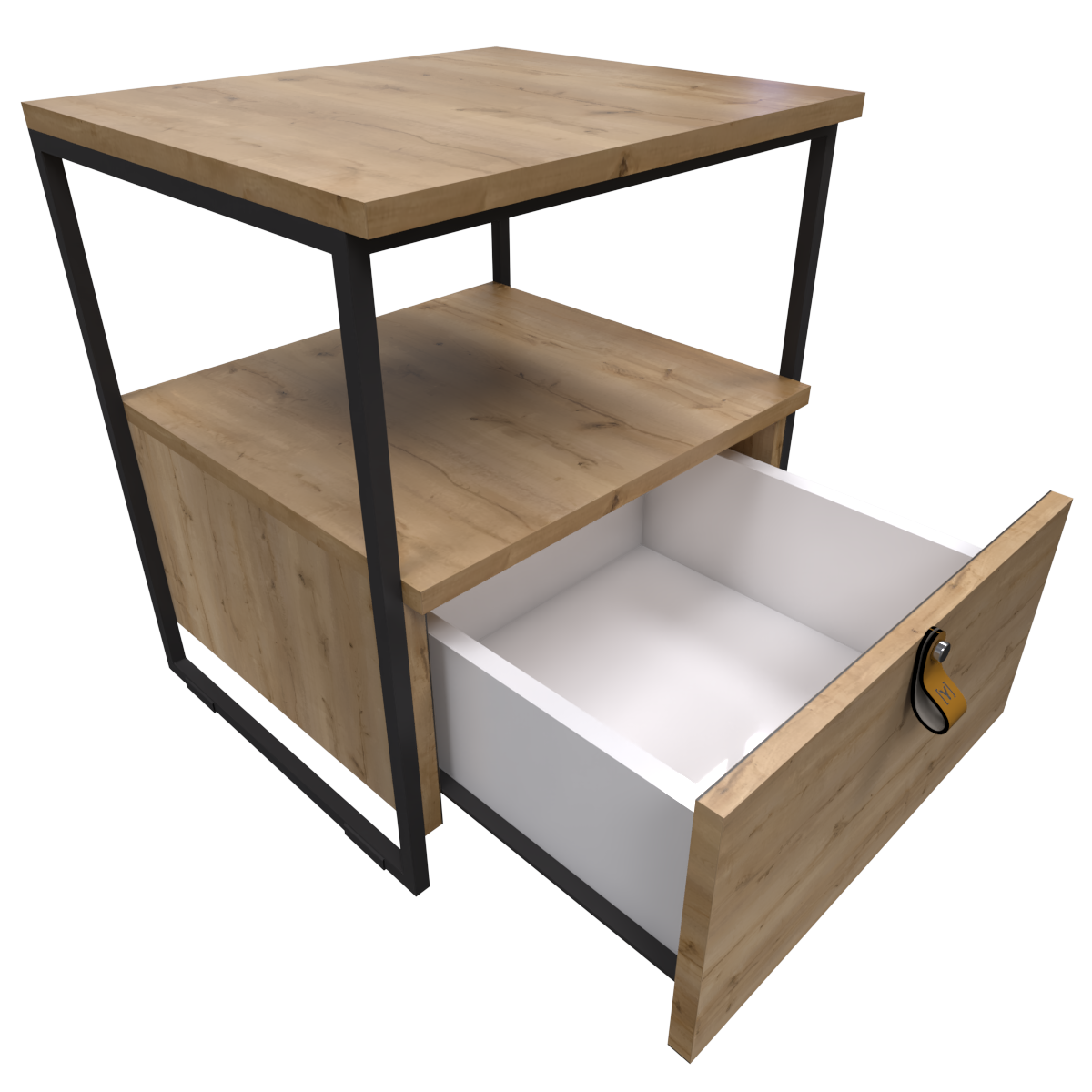 Mesa de Noche Industrial en Pino y Metal Un cajón