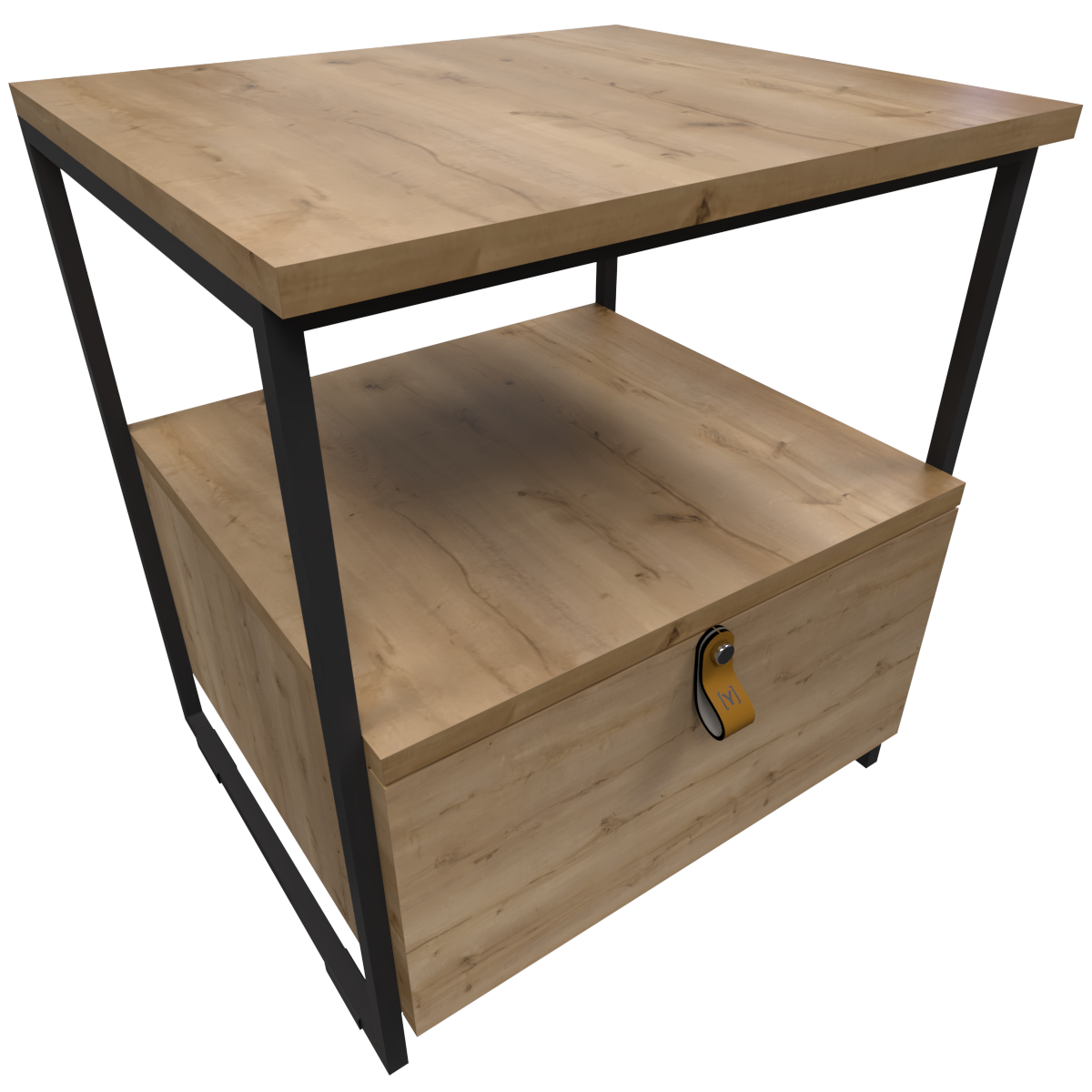 Mesa de Noche Industrial en Pino y Metal Un cajón