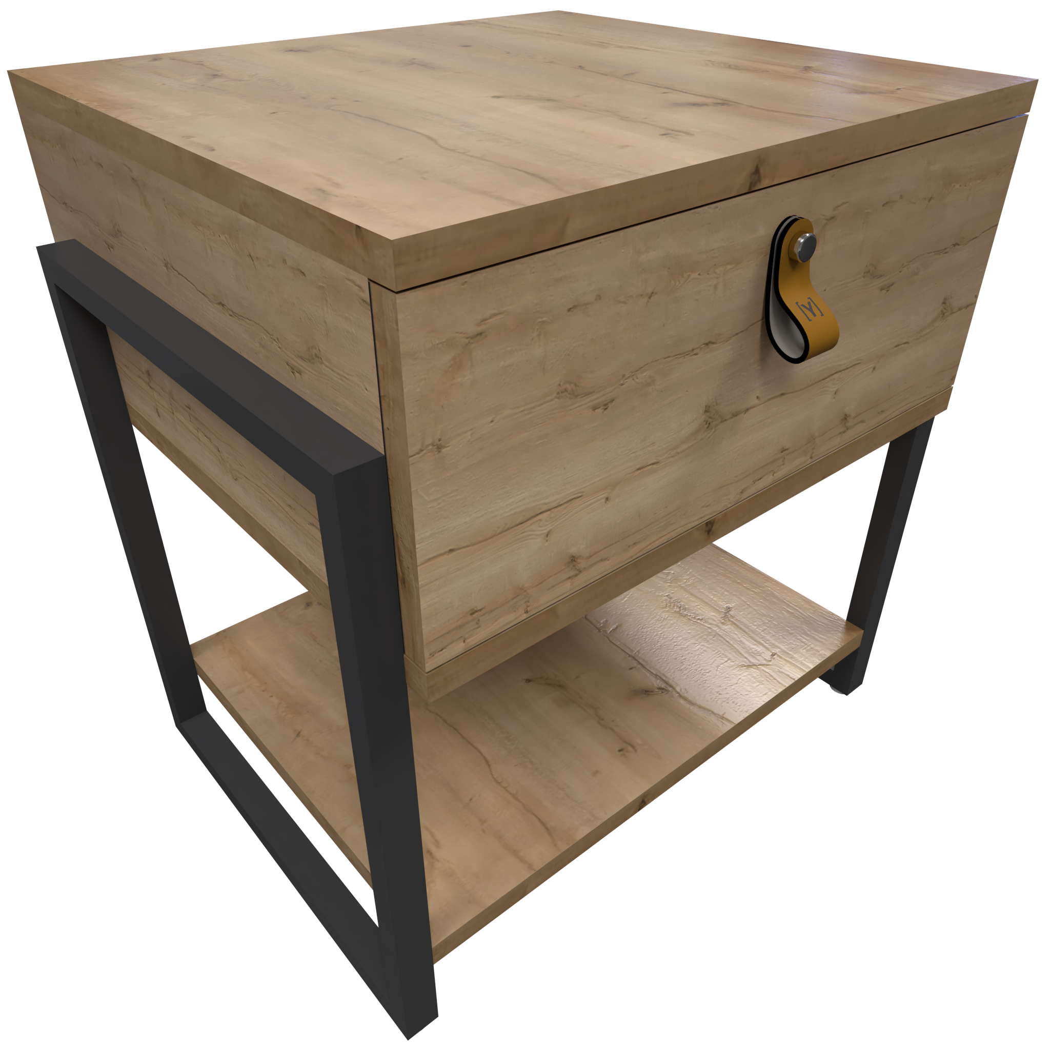 Mesa de Noche Industria en Pino y Metal un Cajón