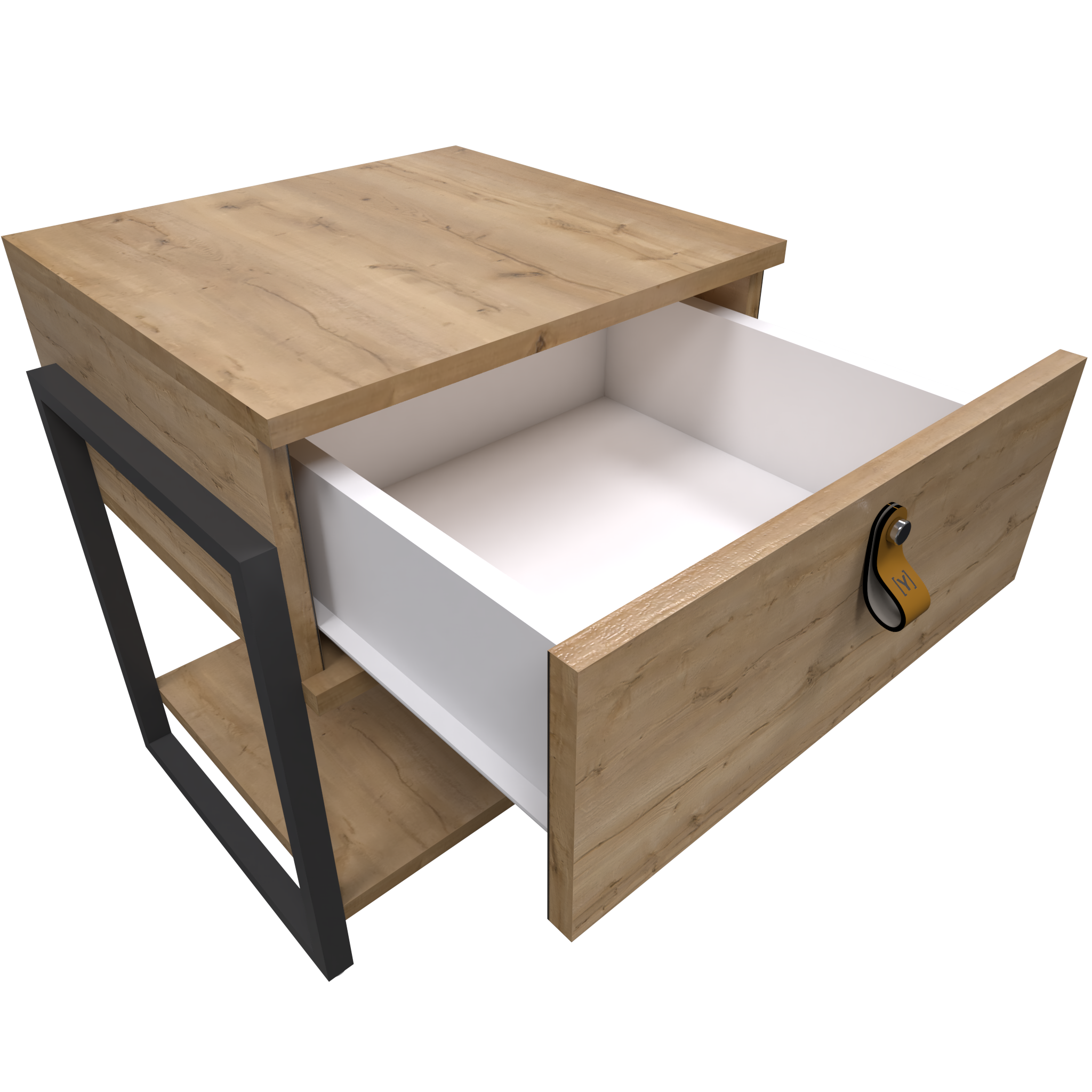 Mesa de Noche Industria en Pino y Metal un Cajón