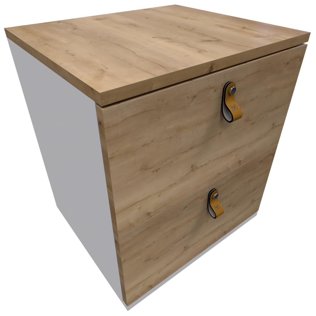 Mesa de Noche Pino y Blanco Escandi  Doble Cajón