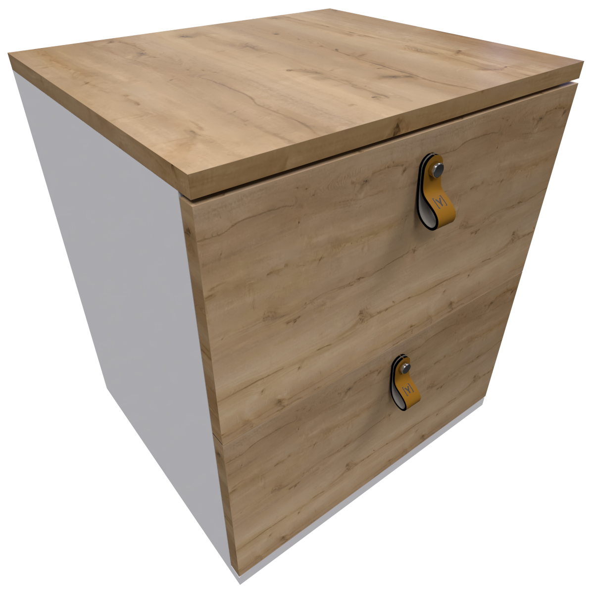 Mesa de Noche Pino y Blanco Escandi  Doble Cajón