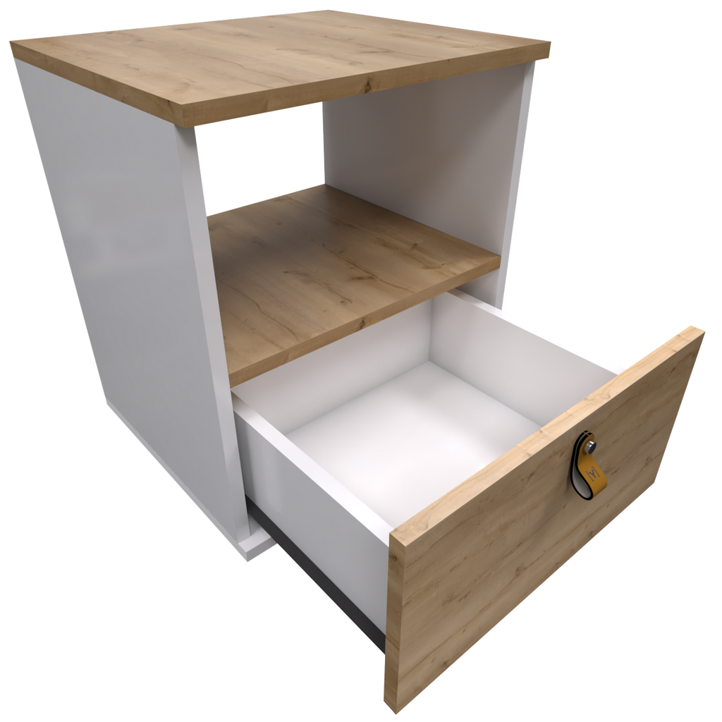Mesa de Noche Pino y Blanco Escandi  Un Cajón