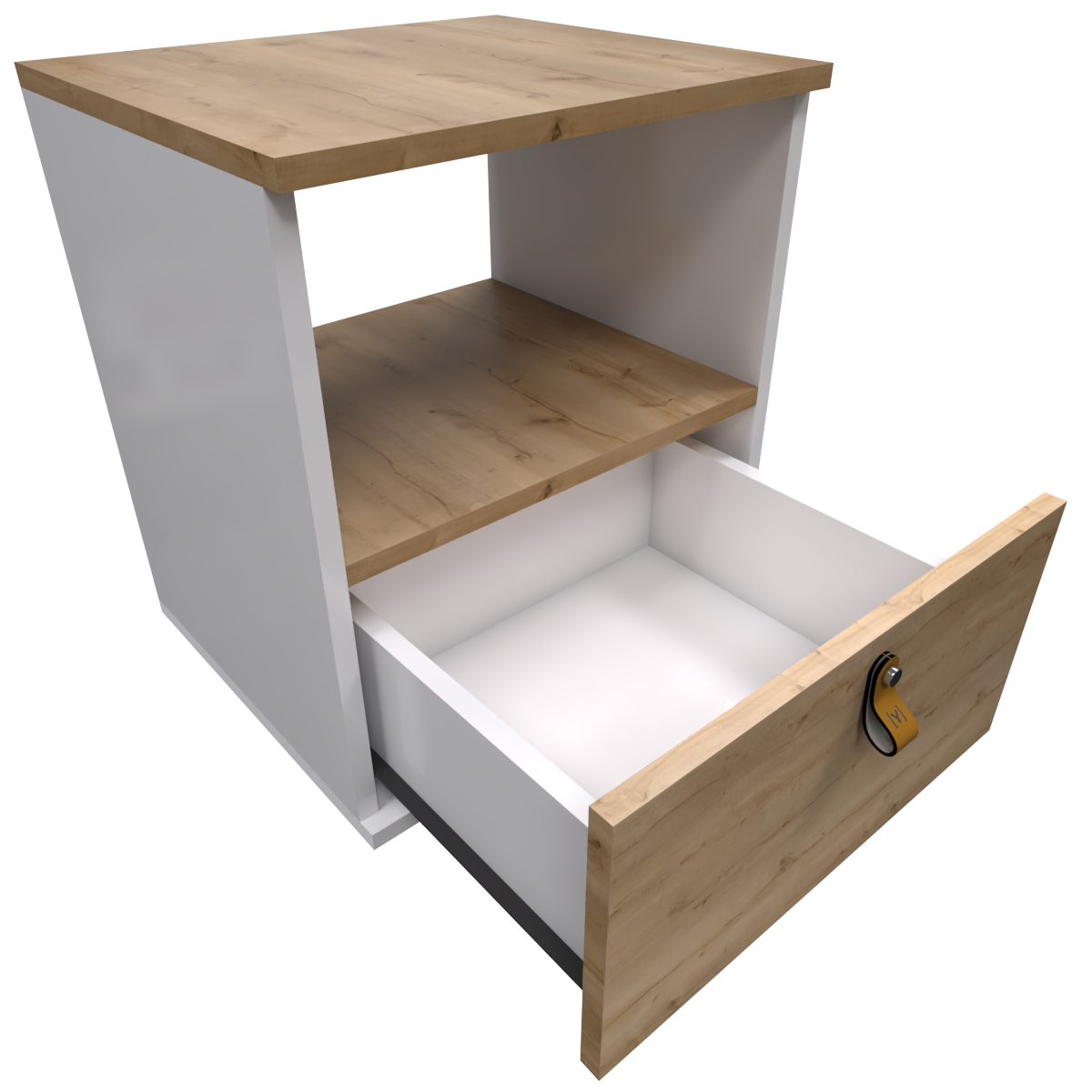 Mesa de Noche Pino y Blanco Escandi  Un Cajón