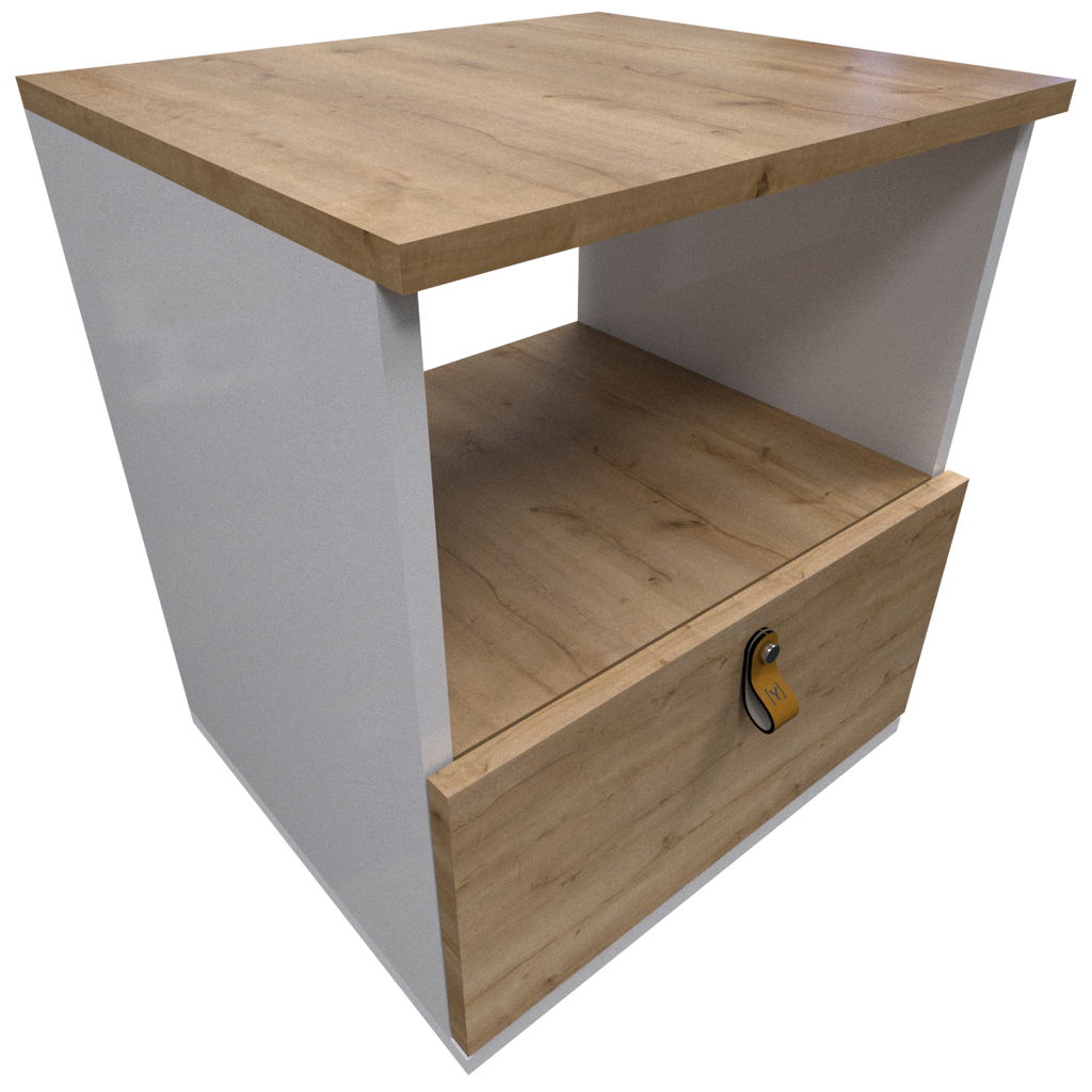 Mesa de Noche Pino y Blanco Escandi  Un Cajón