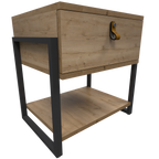 Mesa de Noche Industria en Pino y Metal un Cajón