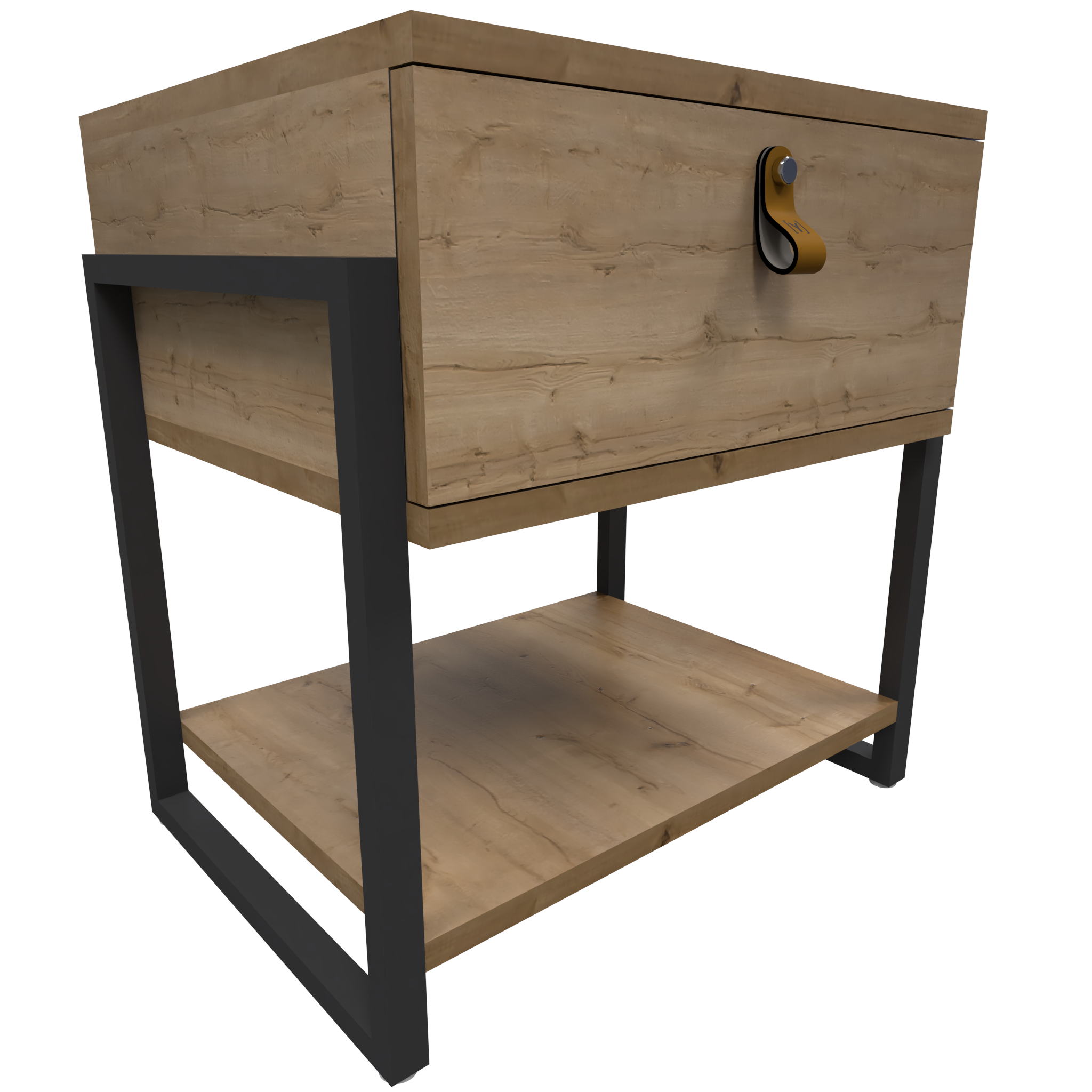 Mesa de Noche Industria en Pino y Metal un Cajón