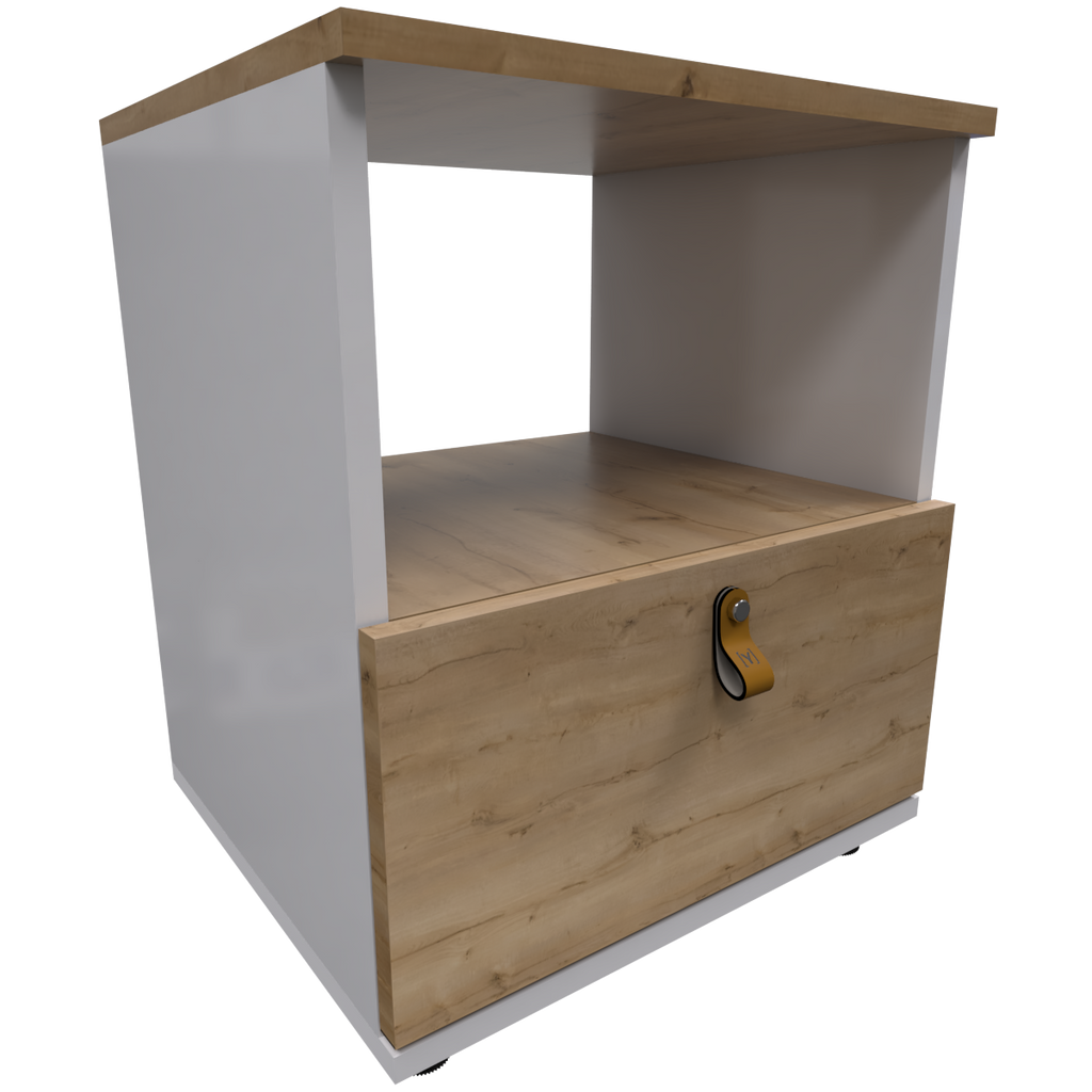 Mesa de Noche Pino y Blanco Escandi  Un Cajón