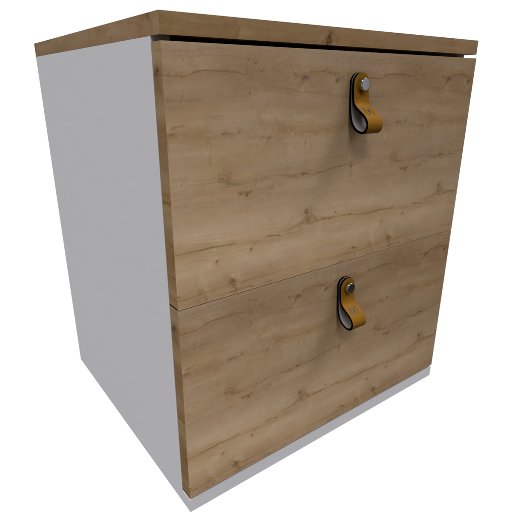 Mesa de Noche Pino y Blanco Escandi  Doble Cajón