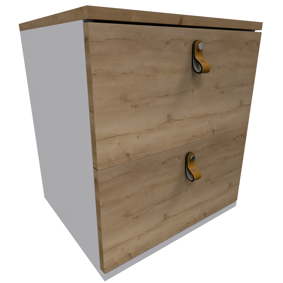 Mesa de Noche Pino y Blanco Escandi  Doble Cajón