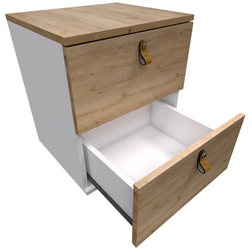 Mesa de Noche Pino y Blanco Escandi  Doble Cajón