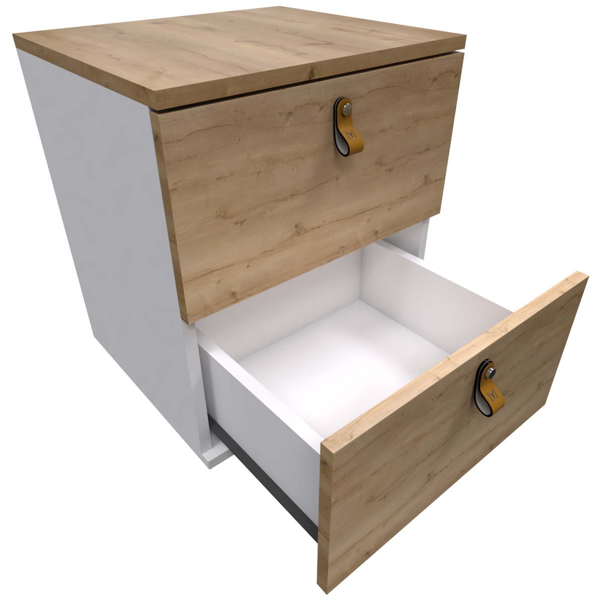 Mesa de Noche Pino y Blanco Escandi  Doble Cajón